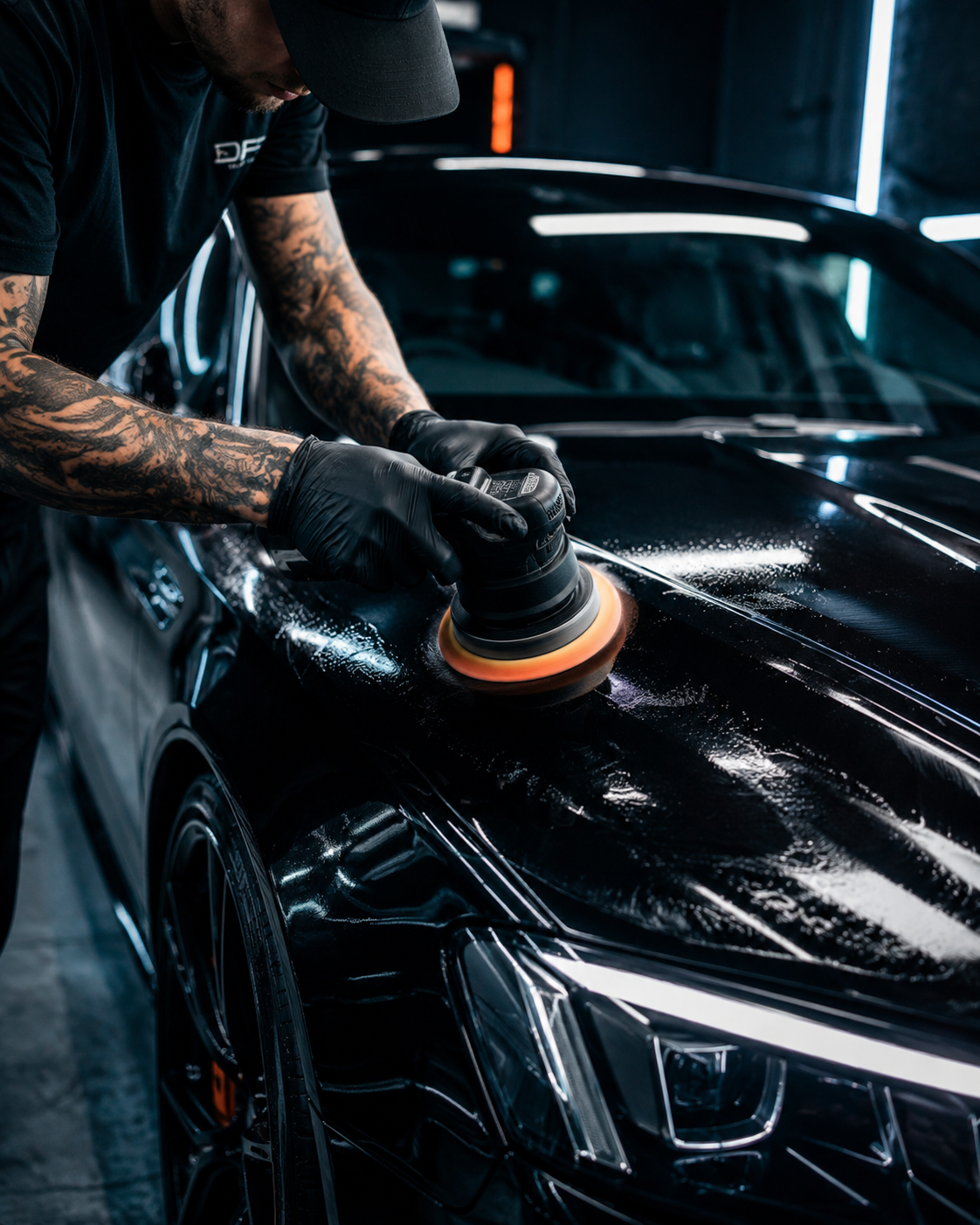 Close-up paint correction with machine polisher