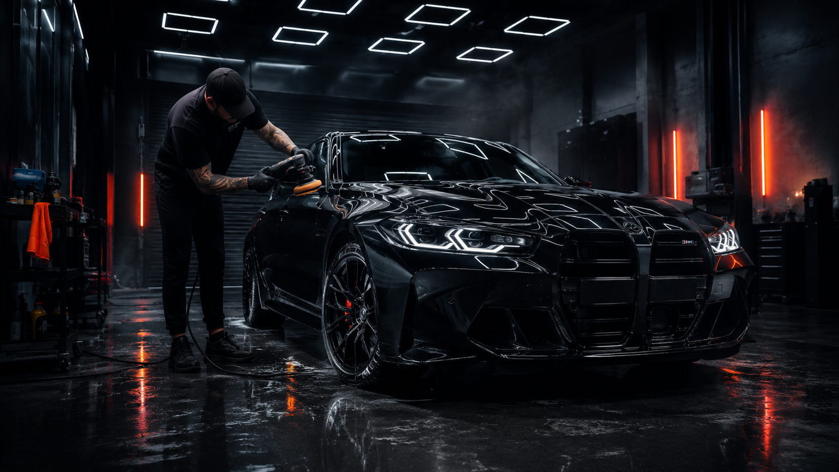 Black BMW M series receiving polish